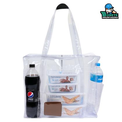 Imagem de Kit 2 Bolsas Transparentes PVC 46x40x15cm Reforçadas Zíper Alça Dupla Porta Garrafa Documento