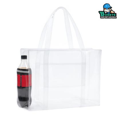 Imagem de Kit 2 Bolsas Transparentes PVC 46x40x15cm Reforçadas Zíper Alça Dupla Porta Garrafa Documento