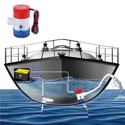 Imagem de Kit 2 Bomba de Porão Elétrica + Boia Interruptora Automática Náutica Embarcação Barco Lancha 12v ou 24v 750ghp e 1100gph