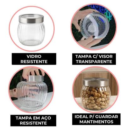 Imagem de Kit 2 Bomboniere Pote De Vidro Redondo Tampa Com Visor Em Casa Tem