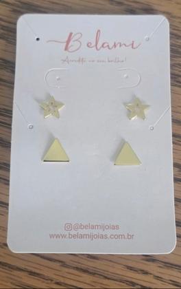 Imagem de Kit 2 Brincos Estrela e Triangulo Delicado Pequeno Folheado a Ouro 18k