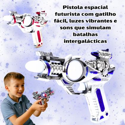 Imagem de Kit 2 Brinquedo Arma Pistola Missão Espacial Com Luz led E Som presente festa infantil interativo