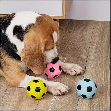 Imagem de Kit 2 Brinquedo para Cachorro Mordedor Bolinha de Futebol Borracha Pet Cães com Apito
