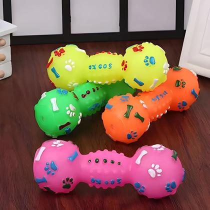 Imagem de Kit 2 Brinquedo para Cachorro Mordedor Halteres de Borracha Osso Pet Cães com Apito