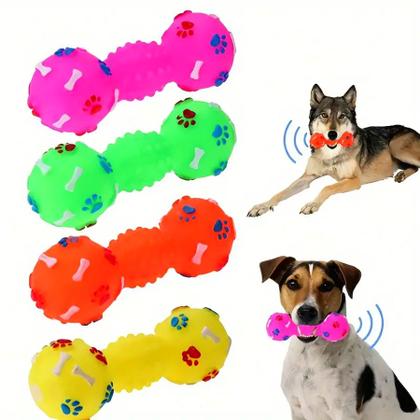 Imagem de Kit 2 Brinquedo para Cachorro Mordedor Halteres de Borracha Osso Pet Cães com Apito