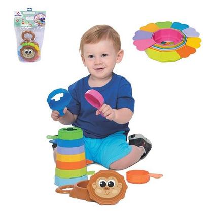 Imagem de Kit 2 Brinquedos Didáticos Educativos Empilha Macaco e Cubinho 5 em 1