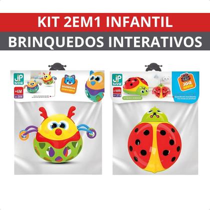 Imagem de Kit 2 Brinquedos Infantil 2em1 Interativos Bichinhos Chocalho Joaninha Presente Criança Bebê