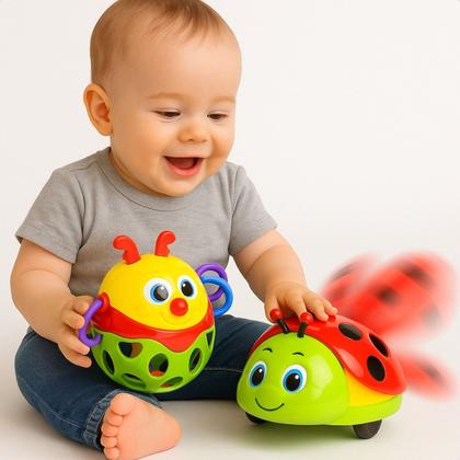 Imagem de Kit 2 Brinquedos Infantil 2em1 Interativos Bichinhos Chocalho Joaninha Presente Criança Bebê