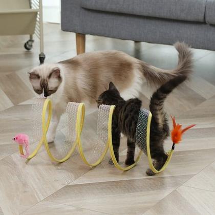 Imagem de Kit 2 Brinquedos Para Gatos Tunel Mola Maluca + Erva Abacate Catnip