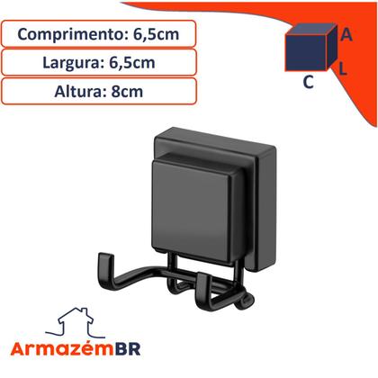 Imagem de Kit 2 Cabide Gancho Duplo Multiuso Com Ventosa Para Toalhas Objetos Utensílios Banheiro Preto Fosco - Future