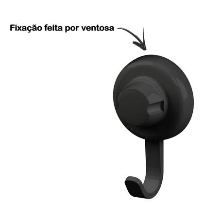 Imagem de Kit 2 Cabide Gancho Multiuso Com Ventosa Para Toalhas Objetos Utensílios Cozinha Banheiro Preto - Future