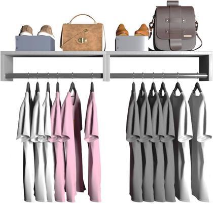 Imagem de Kit 2 Cabideiro de Parede Closet Arara de Roupas Quarto MDF Branco -
