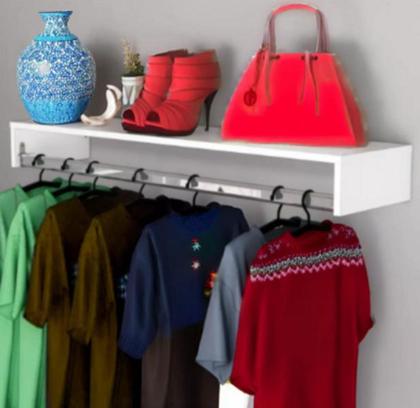 Imagem de Kit 2 Cabideiro de Parede Closet Arara de Roupas Quarto MDF Branco -