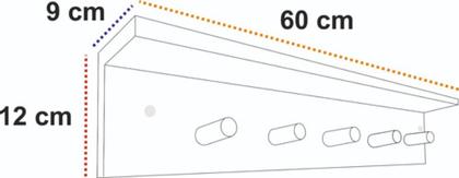 Imagem de Kit 2 Cabideiro De Parede Prateleira 60x9x12cm Mdf Bolsas