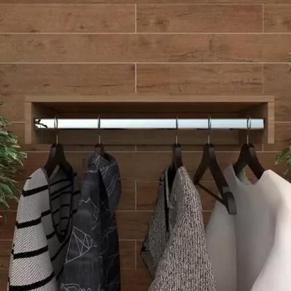 Imagem de Kit 2 Cabideiro Prateleira Araras Roupas MDF 60x25 Amadeirado 