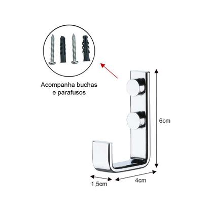 Imagem de Kit 2 cabideiros 1 suporte papel higiênico saboneteira em aço cromado porta toalhas papeleira parede