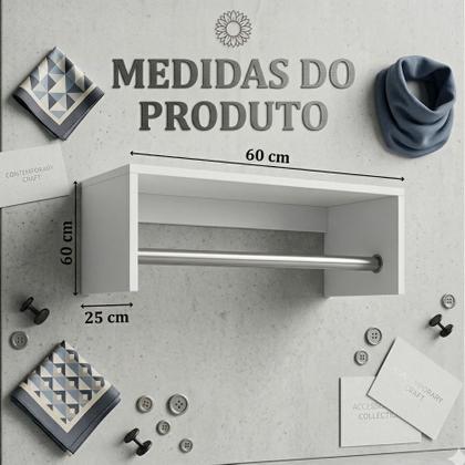Imagem de Kit 2 Cabideiros Arara Roupas Branco Com Prateleira Closet Quarto Organizador Moderno  ALBERGONI