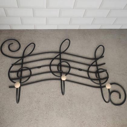 Imagem de Kit 2 Cabideiros Ganchos Aço Preto Fosco Cifra 54cm Parede Toalhas Roupas Bolsas