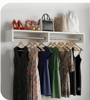 Imagem de Kit 2 Cabideiros Parede Arara Porta Roupas Quarto Cor Branco Prateleira