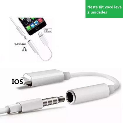 Imagem de Kit 2 Cabo Adaptador Fone Ouvido P2 Femea x Lightning Jack Pra Smartphone S/ Entrada P2 Audio Música