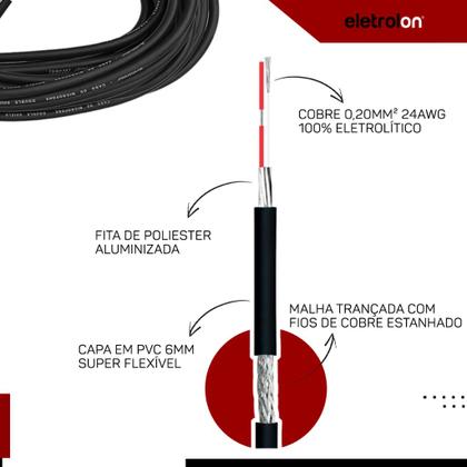 Imagem de Kit 2 Cabo De Microfone P10 Mono Para Xlr Fêmea 5m Metros - Eletrolon