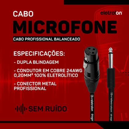 Imagem de Kit 2 Cabo De Microfone P10 Mono Para Xlr Fêmea 5m Metros - Eletrolon