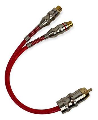 Imagem de Kit 2 cabo y rca blindado vermelho 2 femea 1 machos e-tech para som automotivo