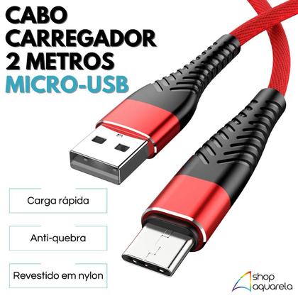 Imagem de Kit 2 Cabos Carregador 2 Metros Micro USB V8 Original Inova