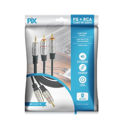 Imagem de Kit 2 cabos p2st+2rca 2m - cabo p2 estereo x 2 rca macho - pix