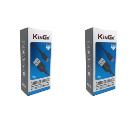 Imagem de Kit 2 Cabos Usb V8 Kingo Preto 2M 2.1A Para Moto E6 Plus