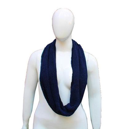 Imagem de Kit 2 Cachecóis Feminino Fechada Em Lã Tricô Gola Max Azul-escuro