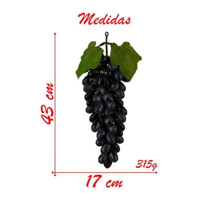 Imagem de Kit 2 Cachos De Uvas Pretas Fruta Artificial De Silicone 43cm