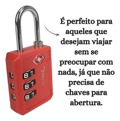 Imagem de Kit 2 Cadeados 30pl Papaiz Com 3 Dígitos Secretos Tsa Zamac Vermelho