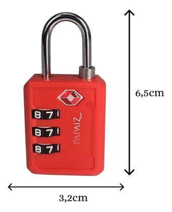Imagem de Kit 2 Cadeados 30pl Papaiz Com 3 Dígitos Secretos Tsa Zamac Vermelho