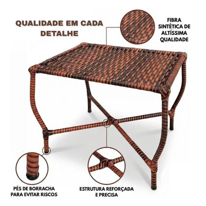 Imagem de Kit 2 Cadeira com Mesa de Centro Fibra Sintética Junco Vime para Jardim Varanda Sacada Apartamento Area de Lazer -