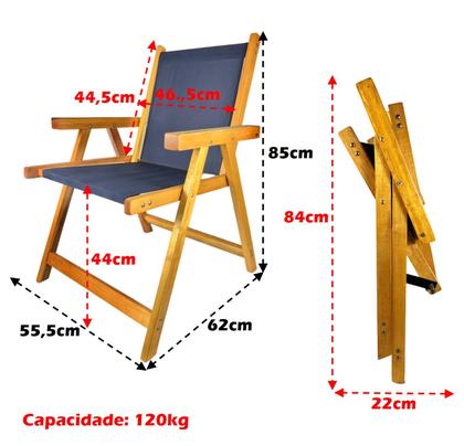 Imagem de Kit 2 Cadeira De Madeira Dobrável Para Jardim Varanda Área Externa Camping Azul Marinho - AMZ