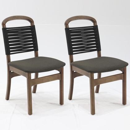 Imagem de Kit 2 Cadeira Decorativa Vinil Corda Nautica Preto Pes Madeira Pinhao Nacc