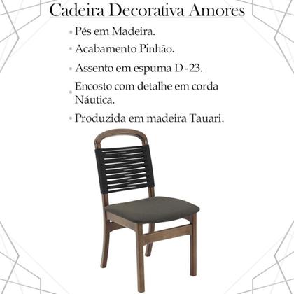 Imagem de Kit 2 Cadeira Decorativa Vinil Corda Nautica Preto Pes Madeira Pinhao Nacc