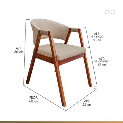Imagem de Kit 2 Cadeira Poltrona para Sala de Jantar Ravena em Madeira Castanho Suede Bege CCS