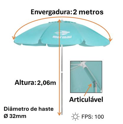 Imagem de Kit 2 Cadeiras Alta Alumínio + Guarda Sol Bagum 2m Verde Mormaii - Belfix