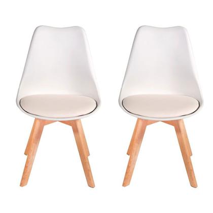 Imagem de Kit 2 Cadeiras Charles Eames Leda Design Wood Estofada Base Madeira - Branca