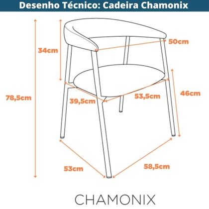 Imagem de Kit 2 Cadeiras com Braço Chamonix Olivia Fratini Estofado PU Preto Base Aço Carbono Preto