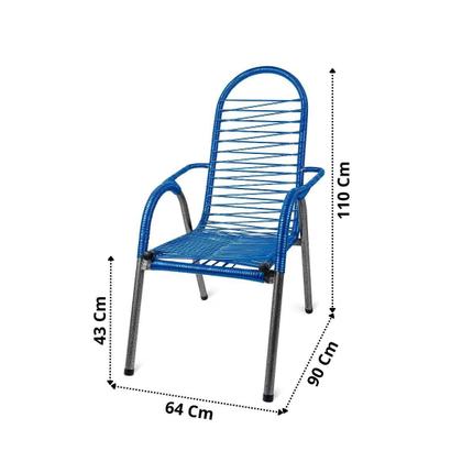 Imagem de Kit 2 Cadeiras De Alpendre Área Cordinha Reforçada Varanda Fio Pvc Sintético Sacada Resistente Externa Espaguete Descanso Ferro Fibra Jardim Prédio