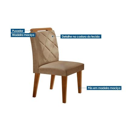 Imagem de Kit 2 Cadeiras de Cozinha Melissa 2 Un Madeira Capuccino/Suede Creme - Rufato