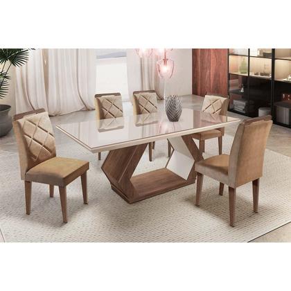 Imagem de Kit 2 Cadeiras de Cozinha Melissa 2 Un Madeira Capuccino/Suede Creme - Rufato