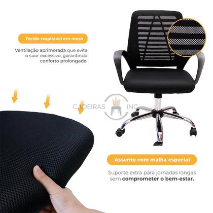 Imagem de Kit 2 Cadeiras De Escritório Diretor Tela Mesh Simples Com Sistema Relax Giratória Ribs Preta