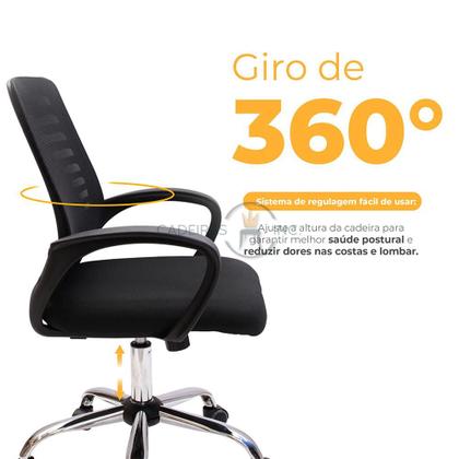 Imagem de Kit 2 Cadeiras De Escritório Diretor Tela Mesh Simples Com Sistema Relax Giratória Ribs Preta