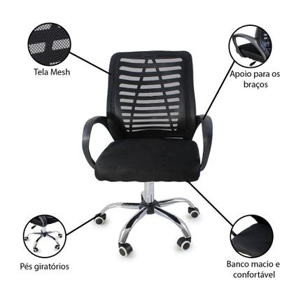 Imagem de Kit 2 Cadeiras de Escritório Esteirinha Mesh Ergonômica - Preto