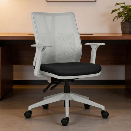 Imagem de Kit 2 Cadeiras de Escritório Giratória Diretor Flow F02 Base Cinza Crepe Preto - Lyam Decor