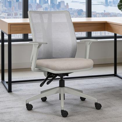 Imagem de Kit 2 Cadeiras de Escritório Giratória Diretor Flow F02 Base Cinza Linho Bege Claro - Lyam Decor